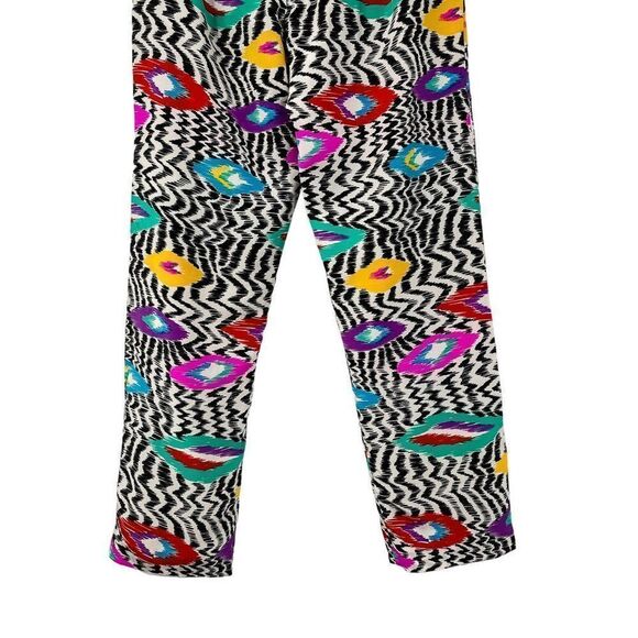 Vintage 100% Silk 80s Psychedelic Print High Waisted Cropped Straight Leg Pants - Picture 4 of 5